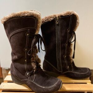 London Fog Suede Leather Dark Chocolate Brown Fur-Lined Winter Boots Women’s 9.5